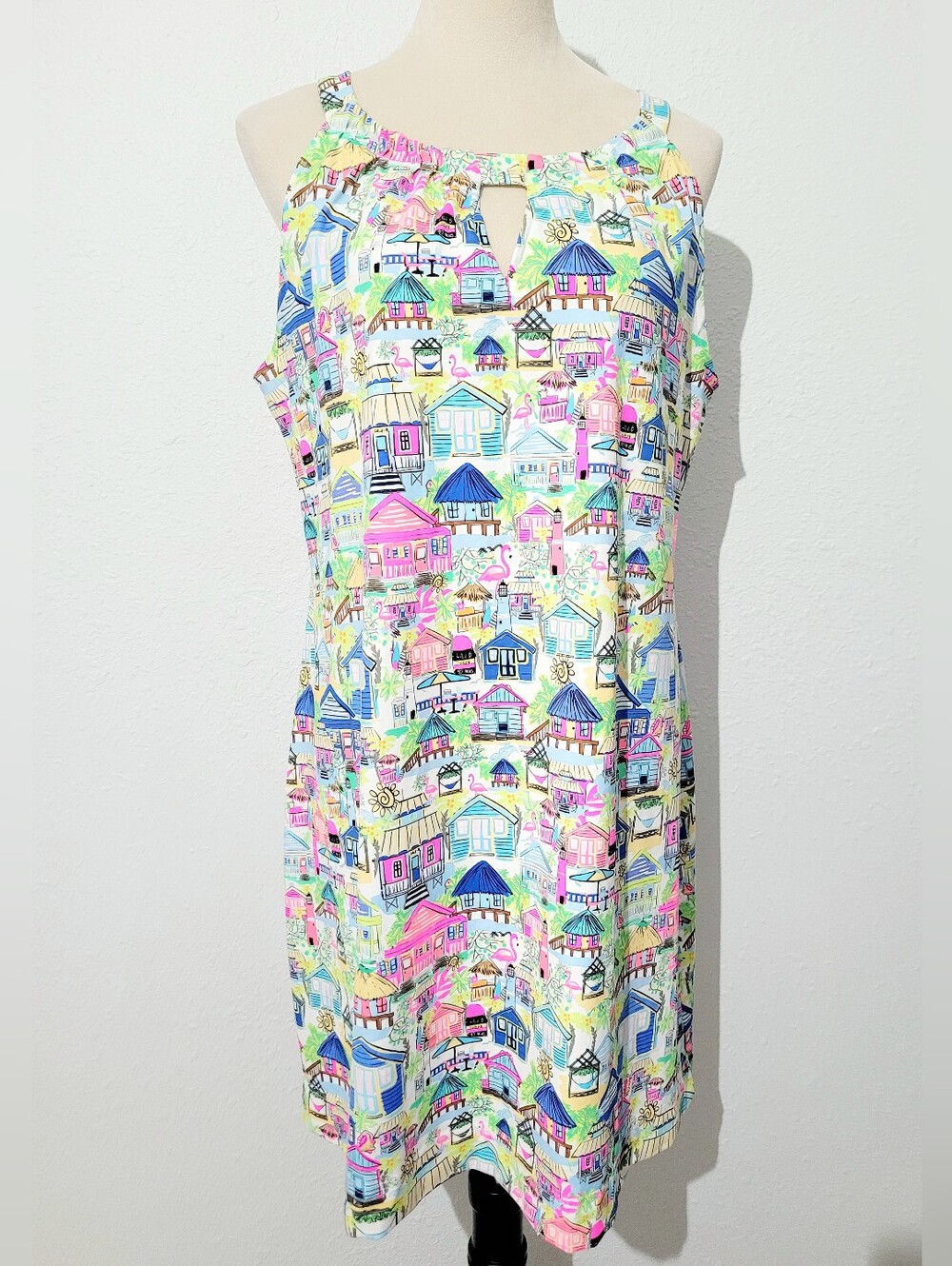 Lulu-B XL Coastal Grandma Beach House Print Shift Dress SPF Resort Tropical - Picture 2 of 12